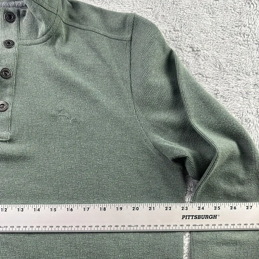 Tommy Bahama Sweater Mens‎ Large Green Ribbed 1/4 Snaps Stretch Casual Office